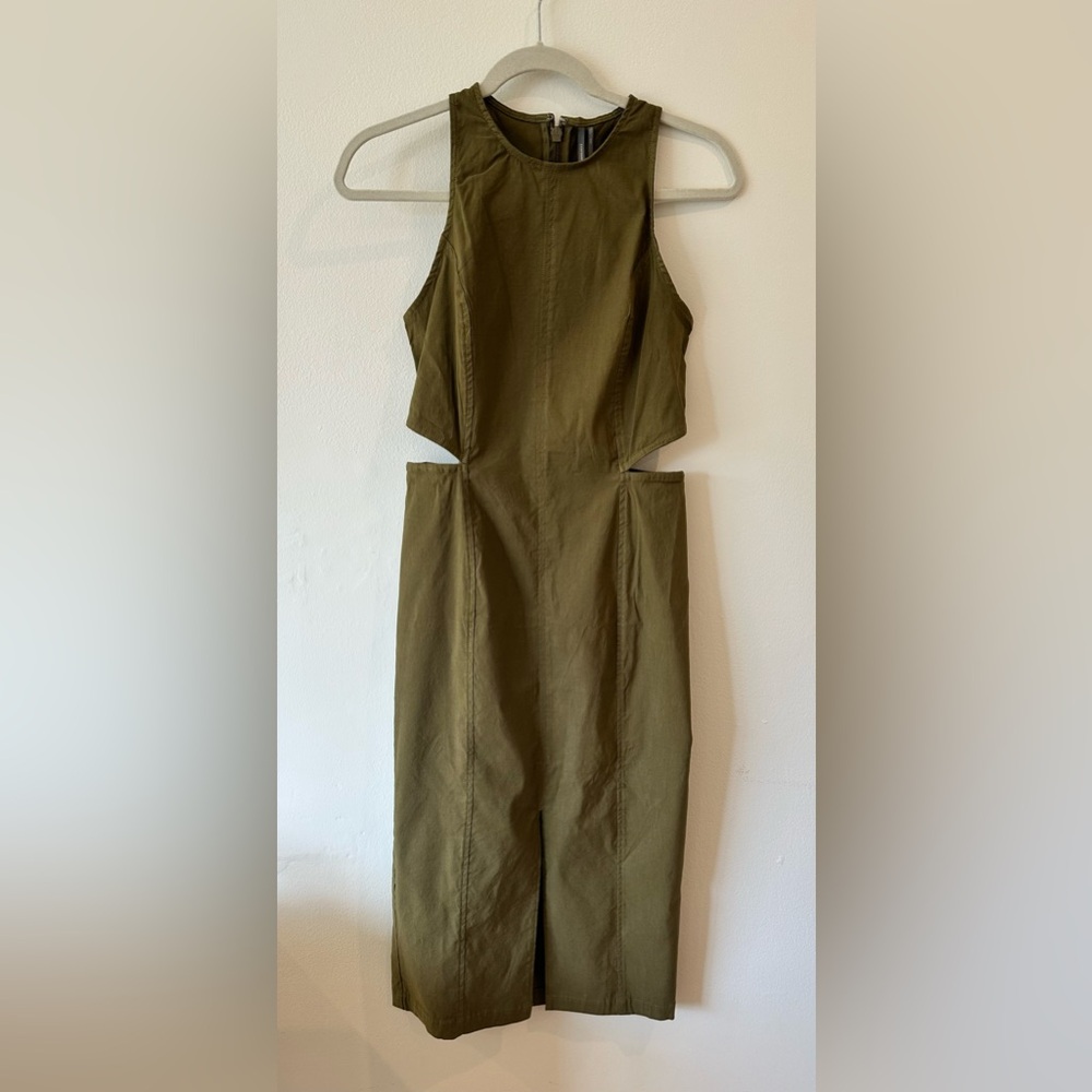 NWT BY ANTHROPOLOGIE SLEEVELESS CUTOUT SLIM MIDI DRESS OLIVE GREEN - Picture 5 of 8